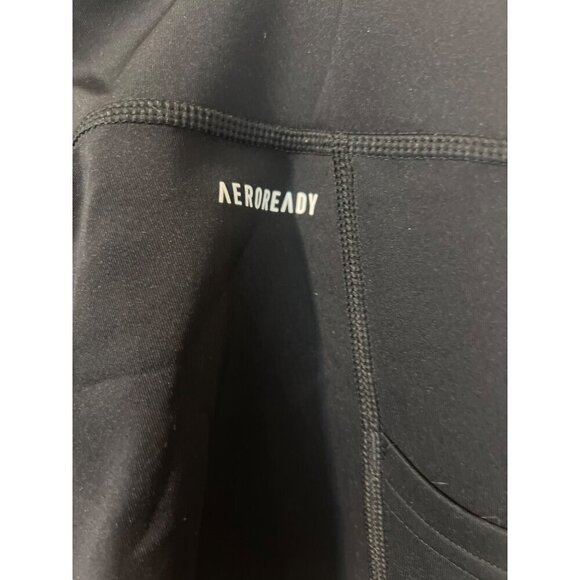 Adidas Women Legging Sz Large Black White Stripe Ankle Aeroready - Picture 5 of 8